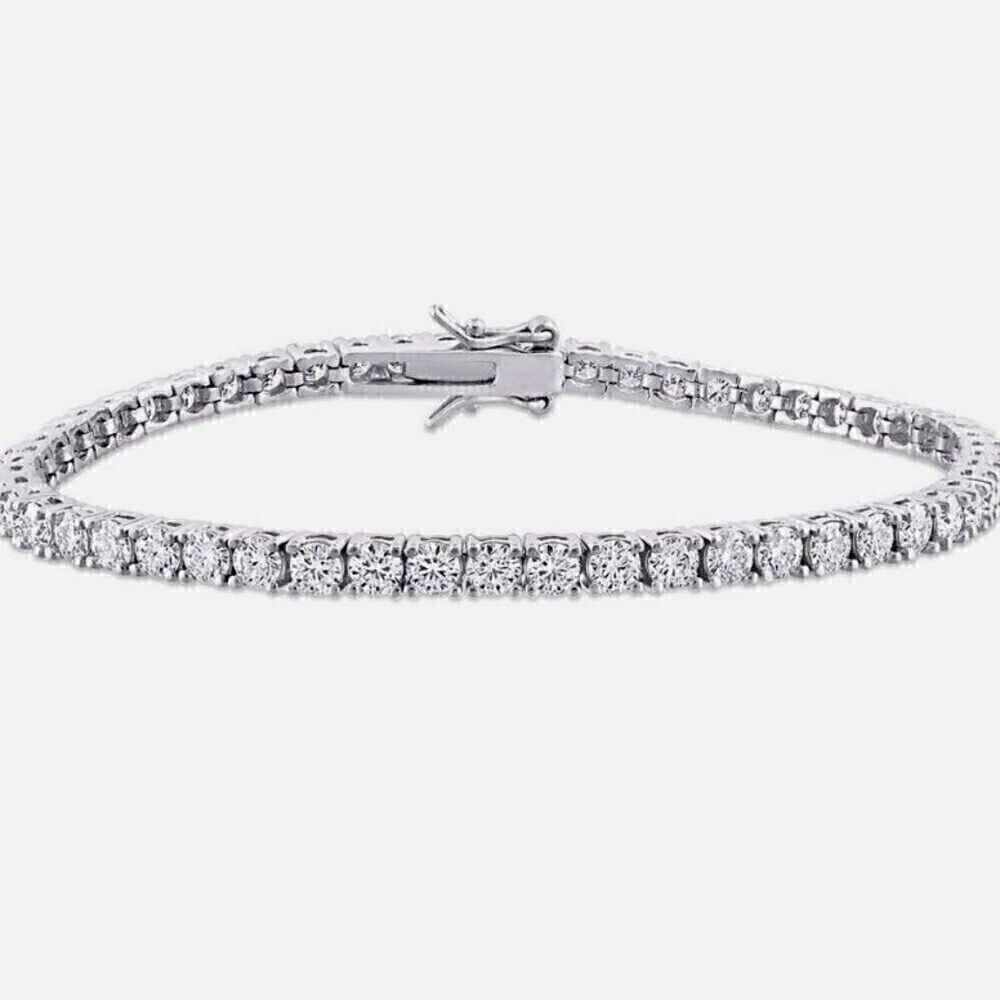 New Moissanite Diamond Tennis Bracelet 3mm 5 Ct 14K White Gold Finish Round Cut - Picture 9 of 11